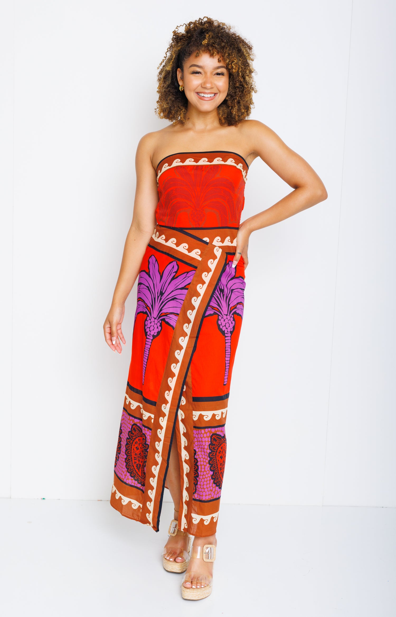 Barbados Midi Dress, ORANGE MULTI