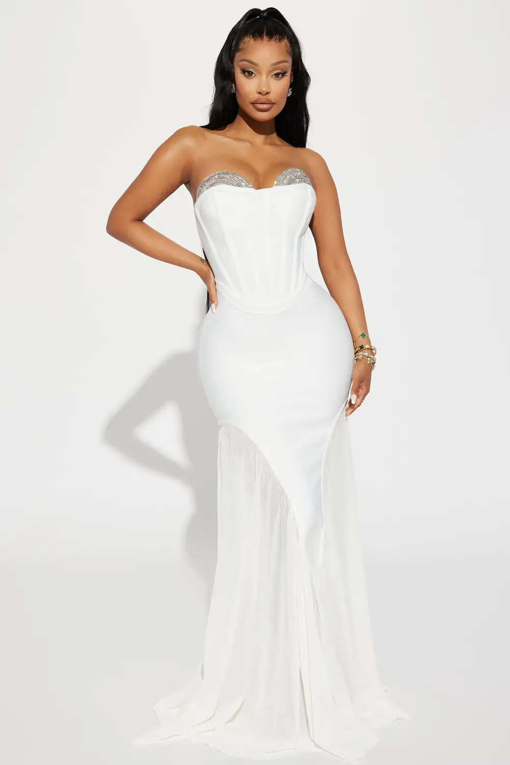 Gloria Bandage Embellished Gown - White