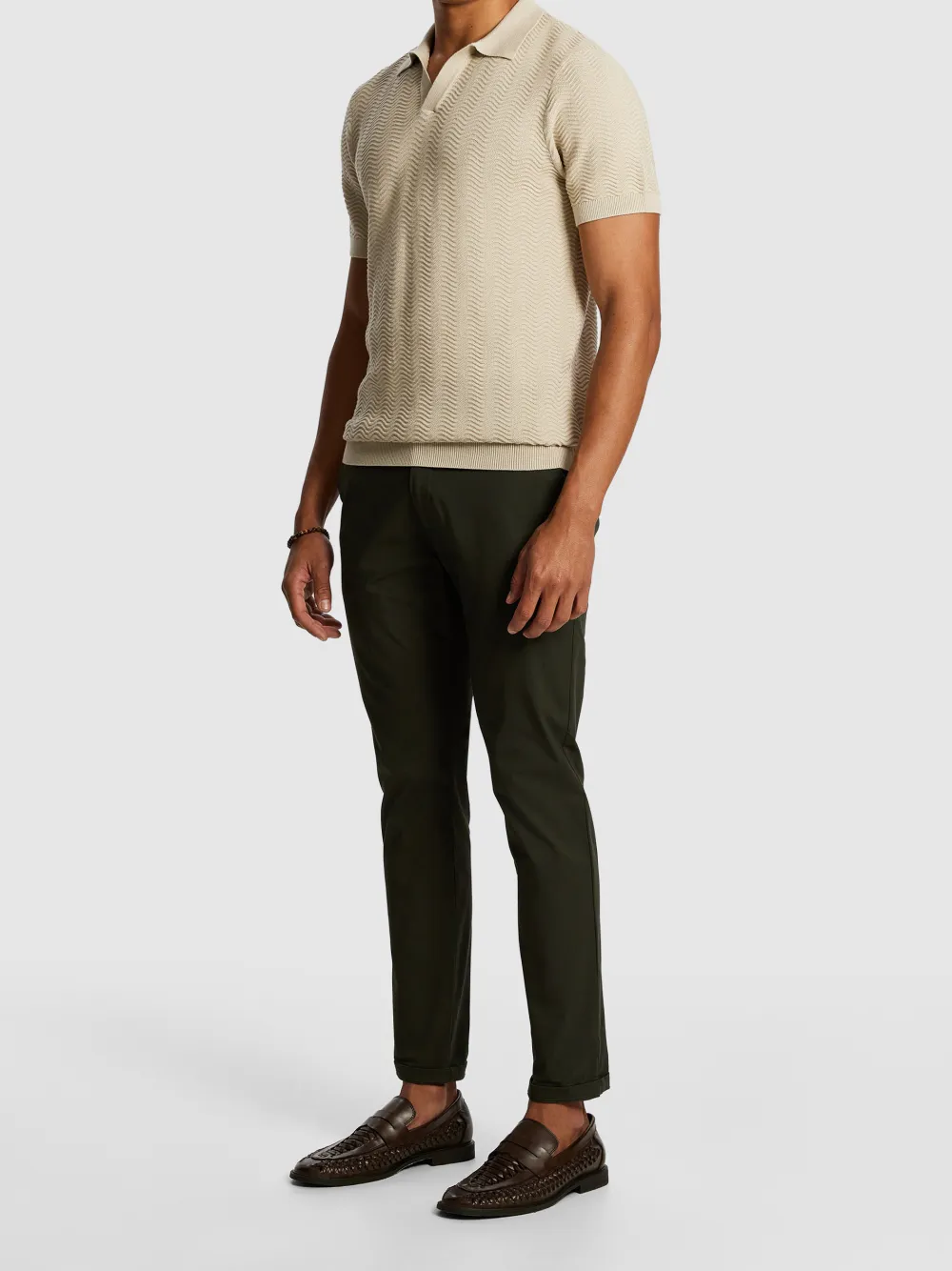 Beige Short Sleeve Smooth Knit Polo Shirt