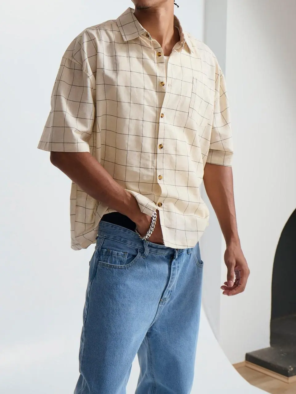 Casual Soft And Comfortable Gream Plaid Shirt