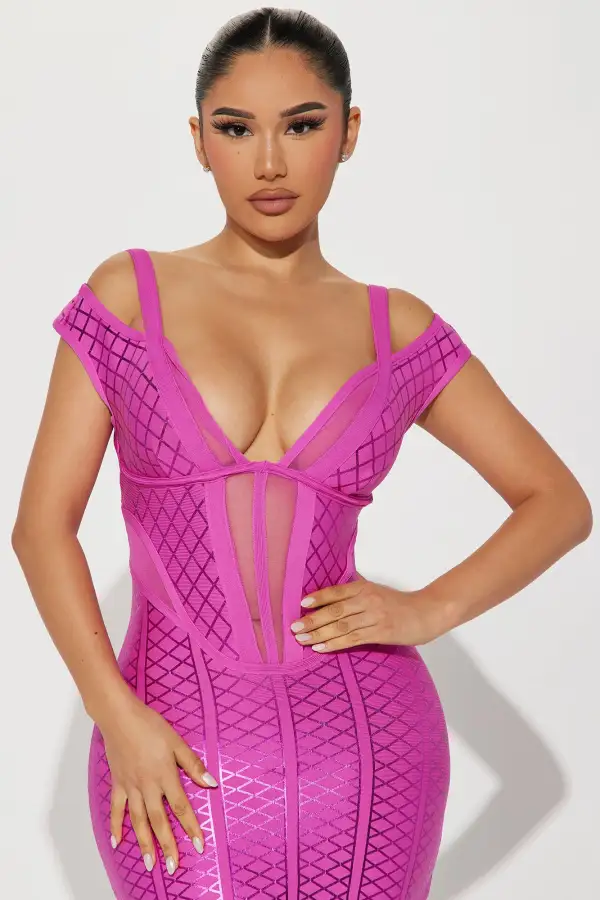 Steph Metallic Bandage Midi Dress - Pink