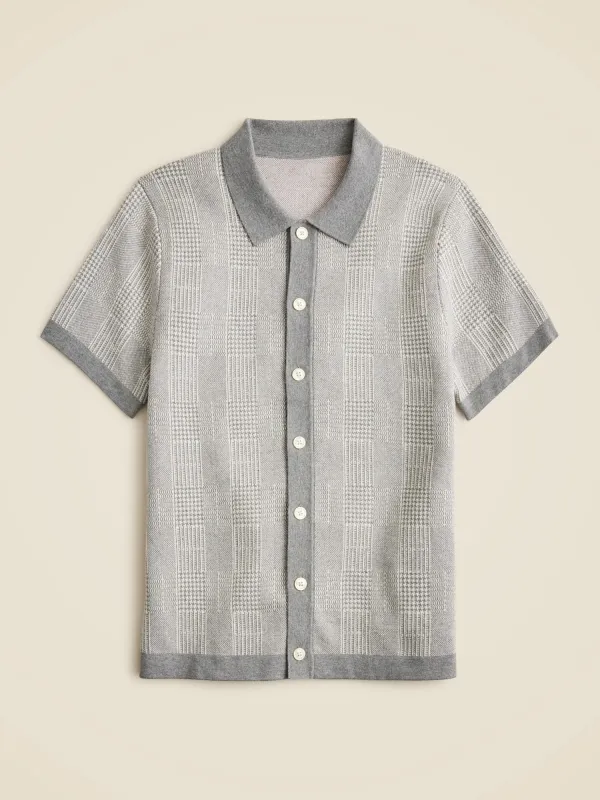 Light Gray Short Sleeve Button Front Knit Sweater