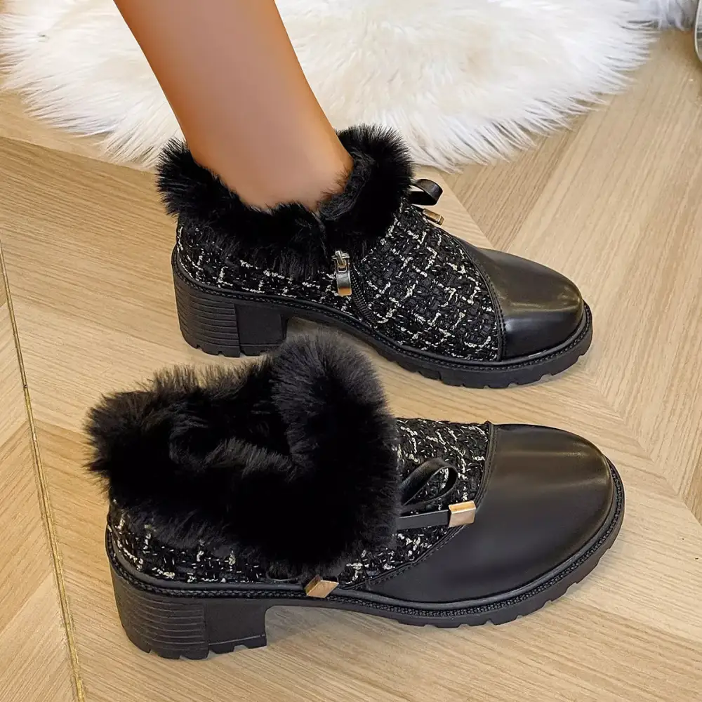 Polished Round Toe Block Heel Boots