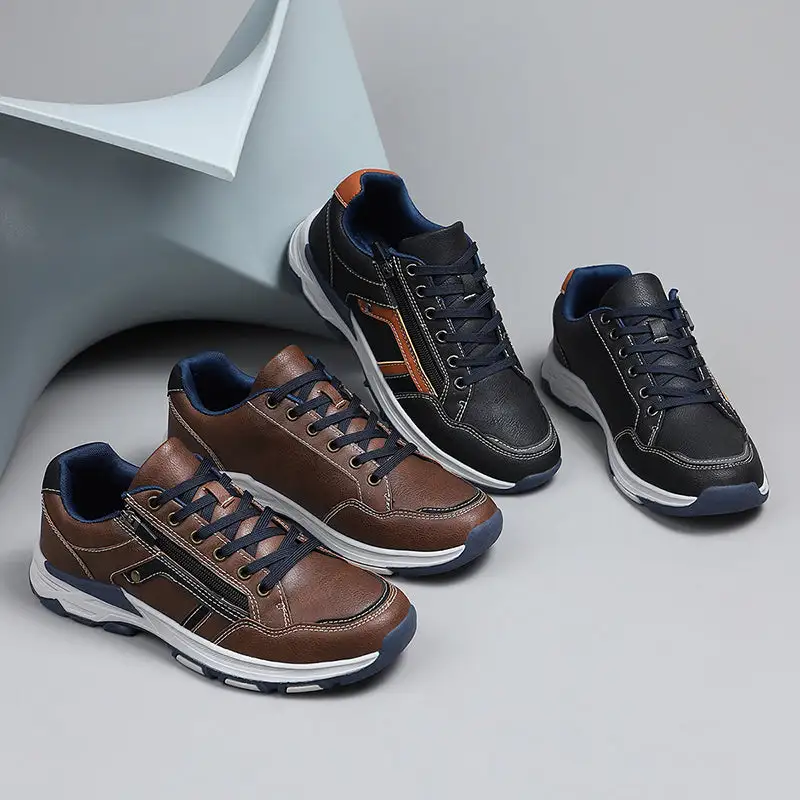 ⏰Limited Time Sale 70% OFF - Men's Genuine Leather Hiking Shoes - Outdoor Work Shoes -Side Zipper, Lightweight, Wide Toe Box, Arch Support, Shock Absorption, Waterproof, Slip-Resistant