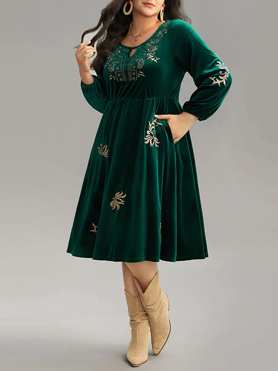 Elegant Senior Velvet Embroidered Dress