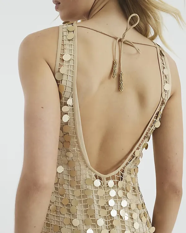 Gold Fashion Sequin Hollow Back Sexy Dresses