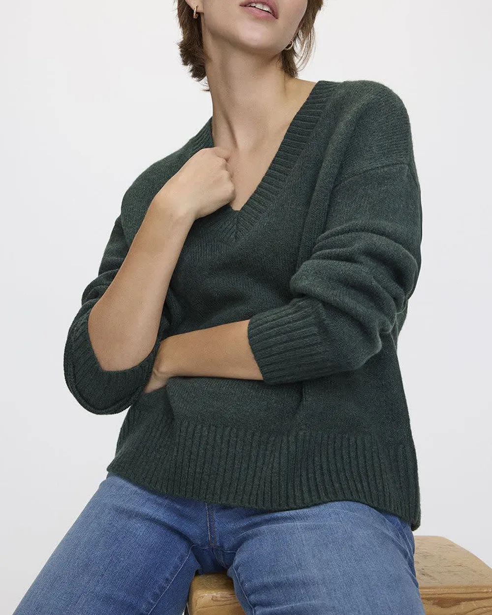 Plush Soft Long-Sleeve V-Neck Sweater