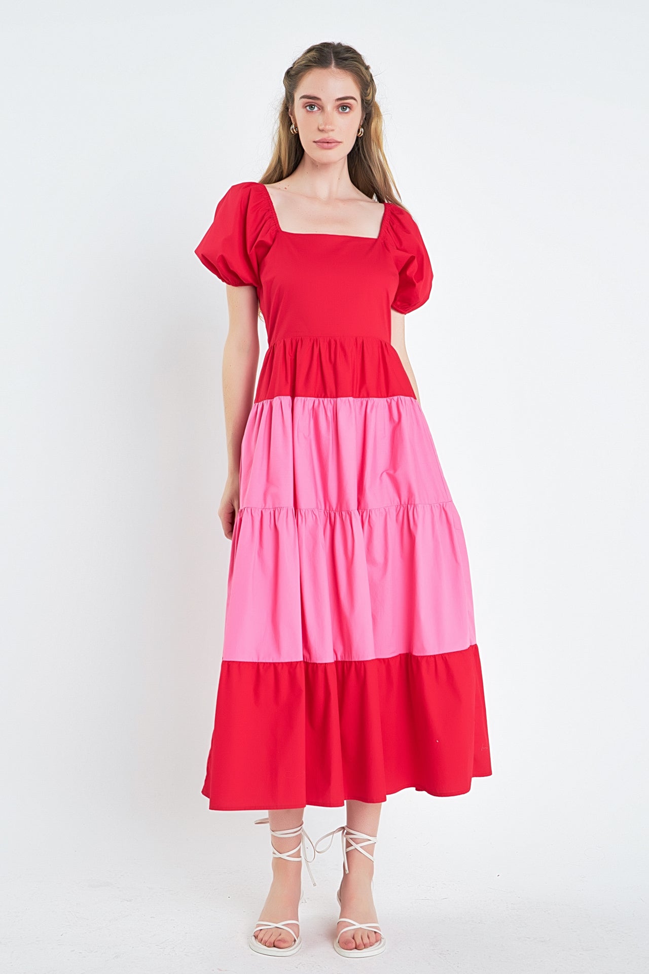 Color Block Puff Sleeve Maxi Dress