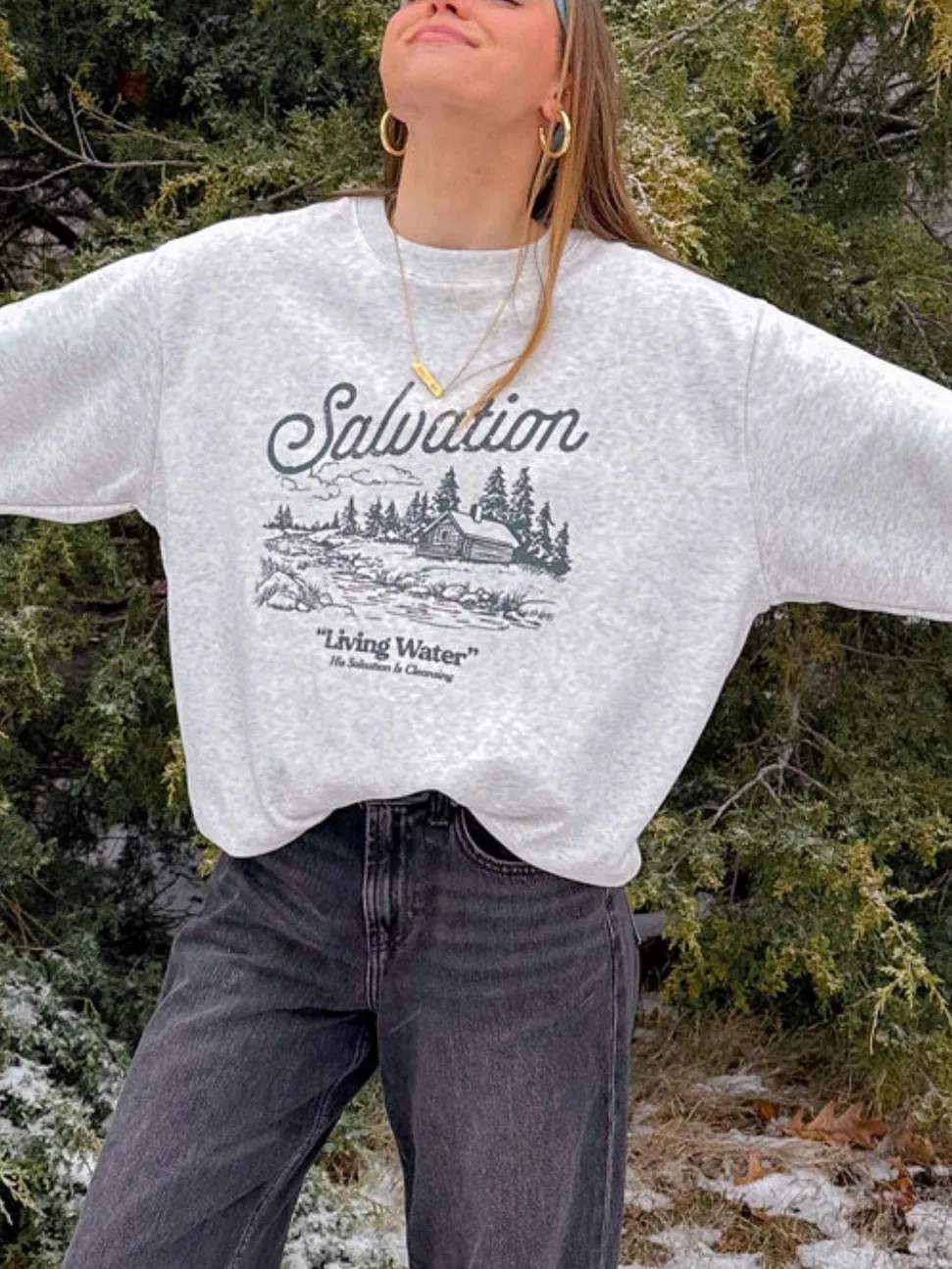 Women's Vintage Scenic Print Long-Sleeve Sweatshirt