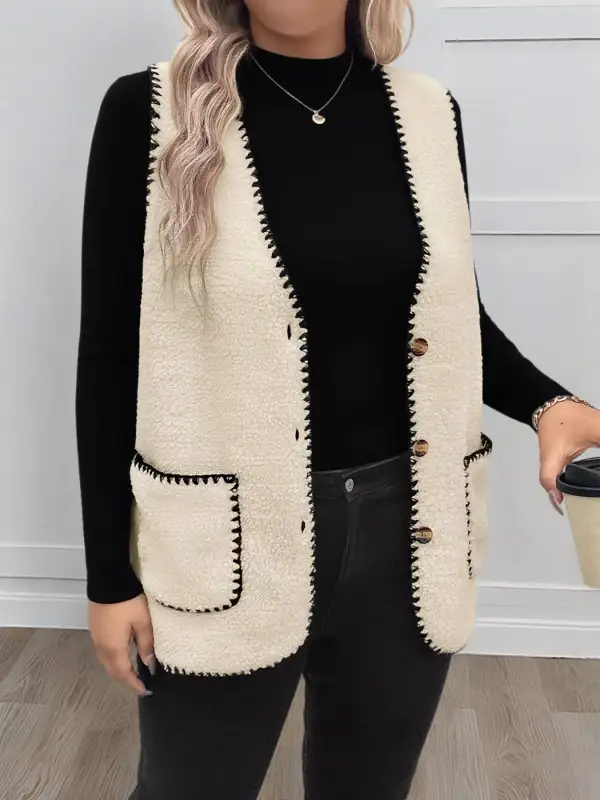 Plus Size Contrast Trim Button