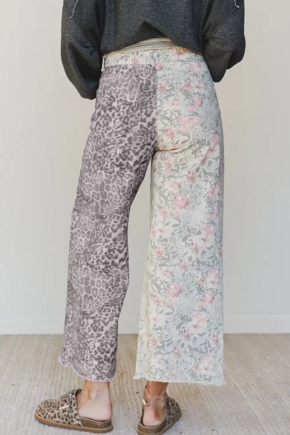 Raw Hem Leopard Floral Multicolour Retro Jeans