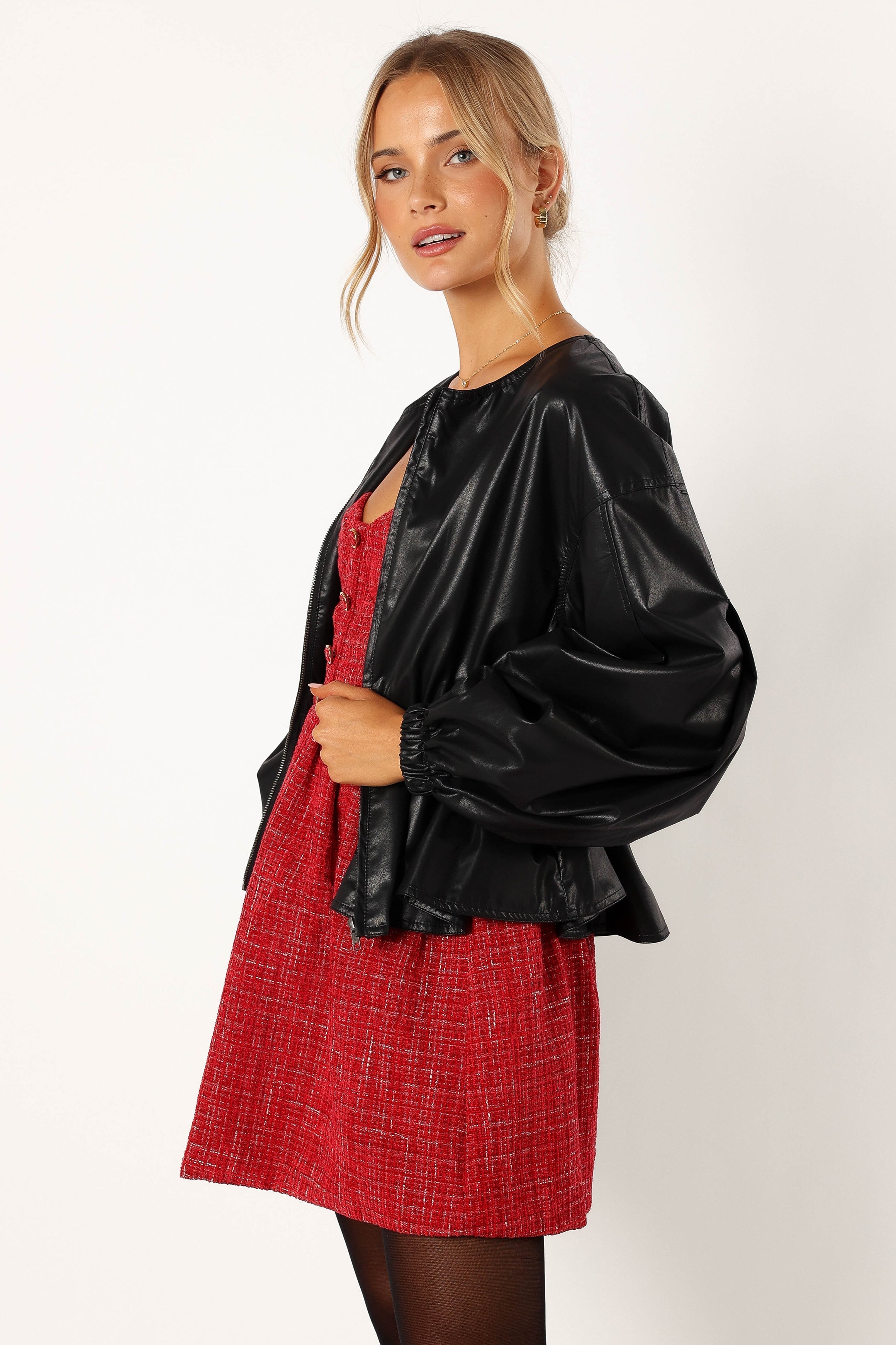 Ivanna Faux Leather Puff Sleeve Jacket - Black