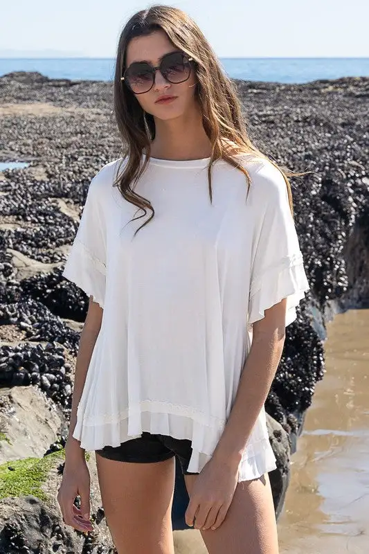 Peek-a-boo Ruffle Overlay Knit Top | URBAN ECHO SHOP