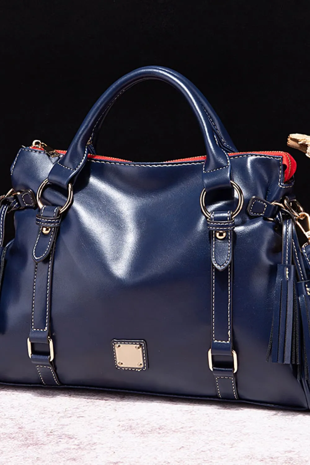 Tassel Accent Faux Leather Handbag