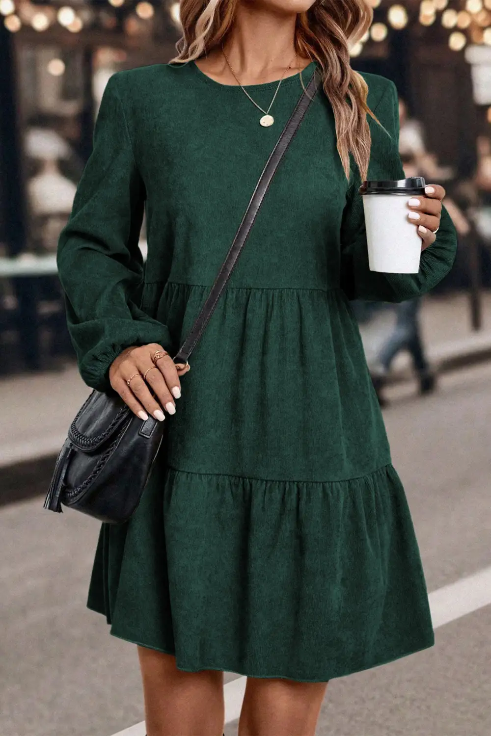 Mist Lantern Sleeve Tiered Mini Dress