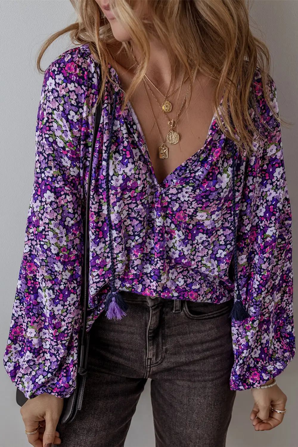 Floral Bubble Sleeve Blouse