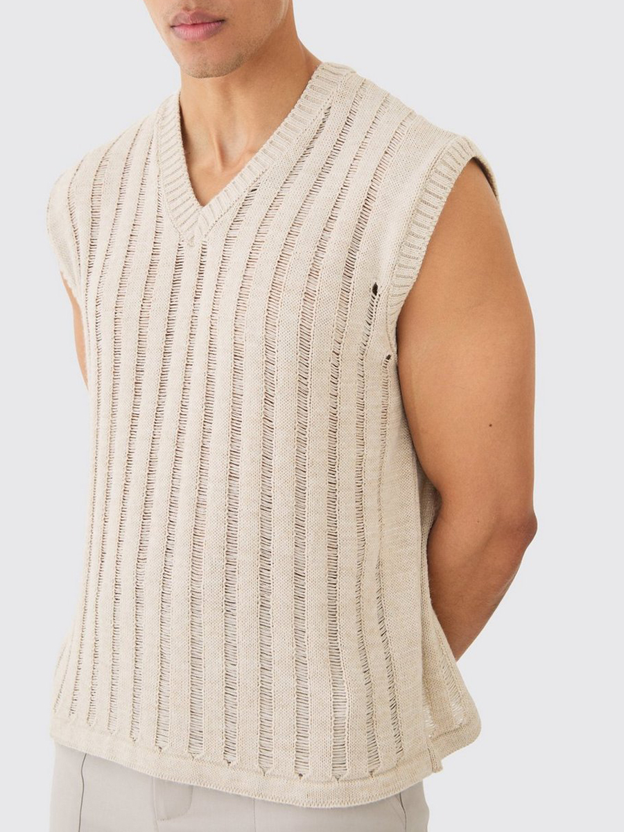 OPEN STITCH VEST IN STONE