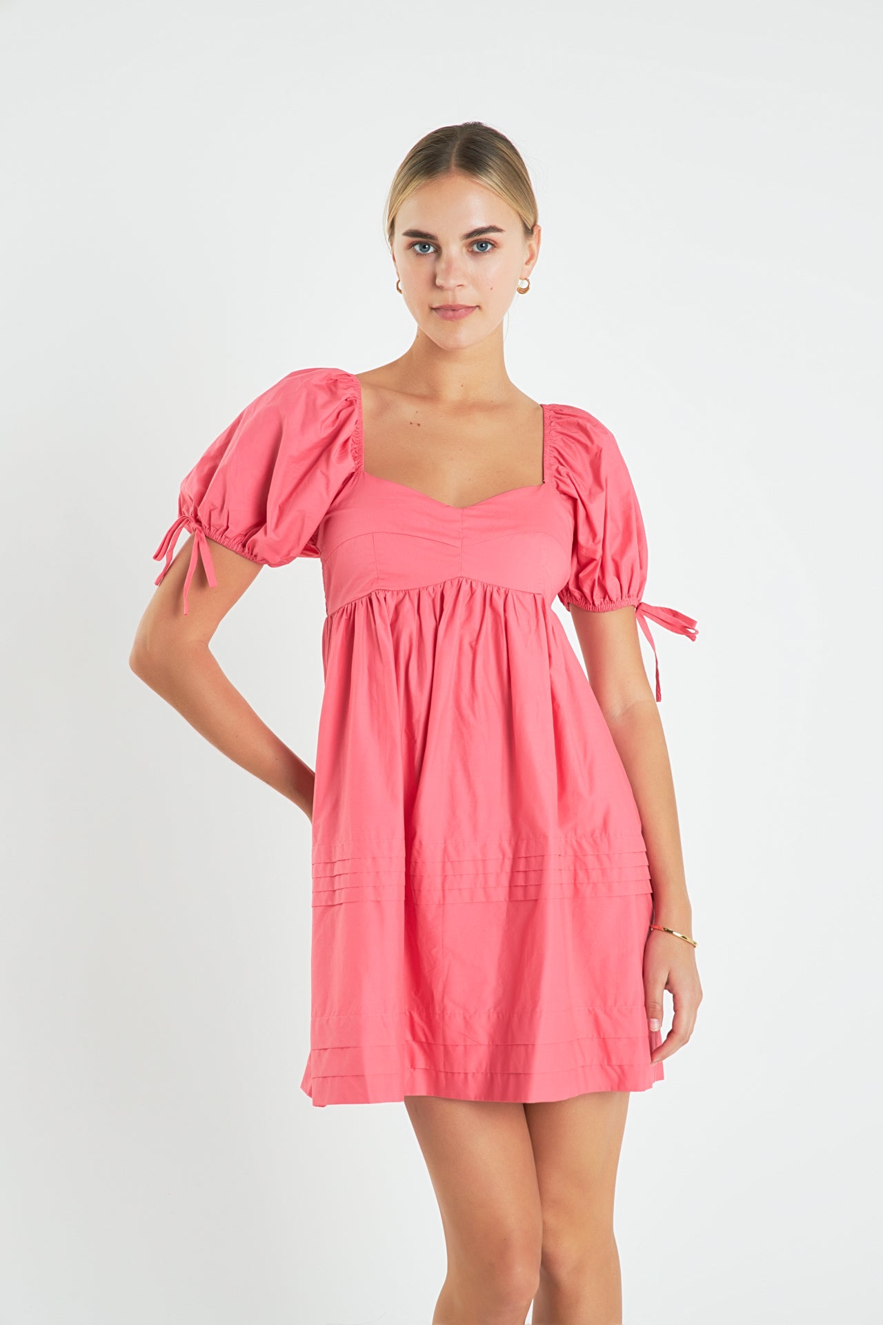 Pleated Detail Puff Sleeve Mini Dress