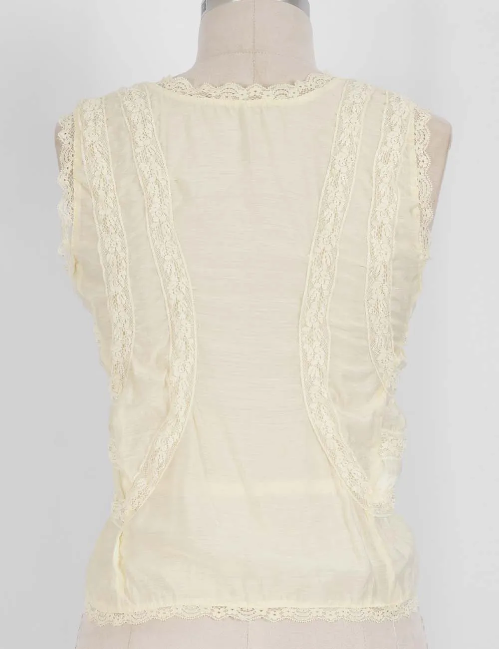 Ruched Lace Trim V Neck Sleeveless Top