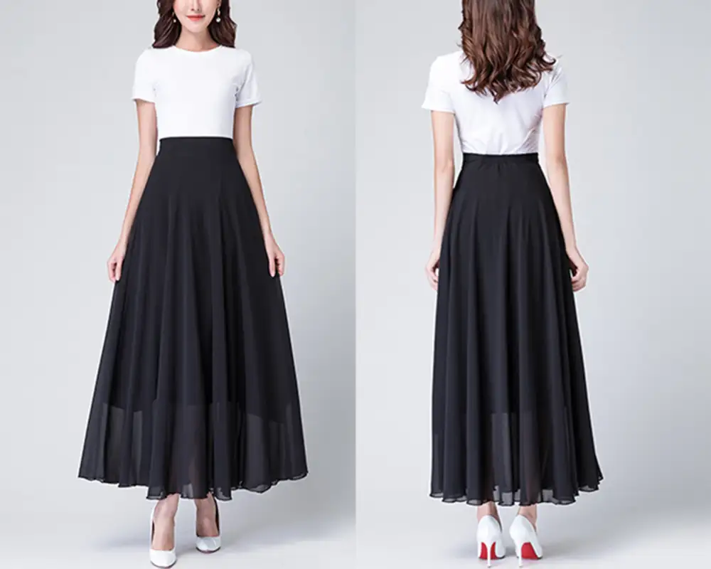 Lightweight Elastic Waist Chiffon A Line Maxi Skirt