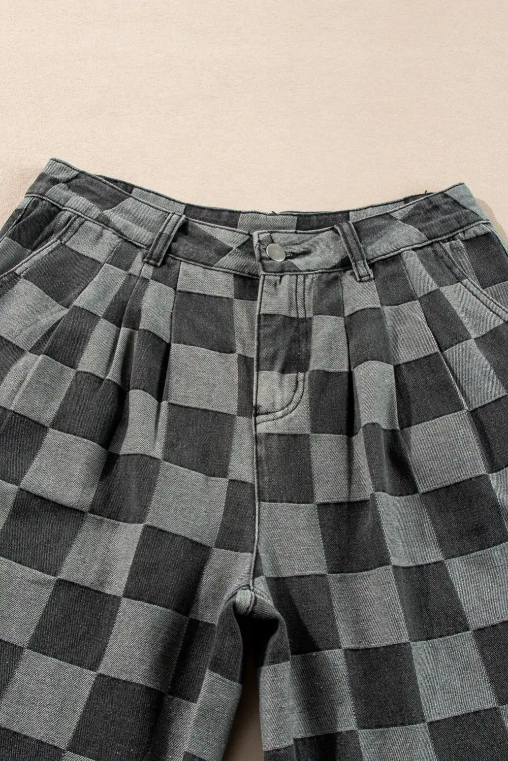 Wide Leg Checkered Jeans