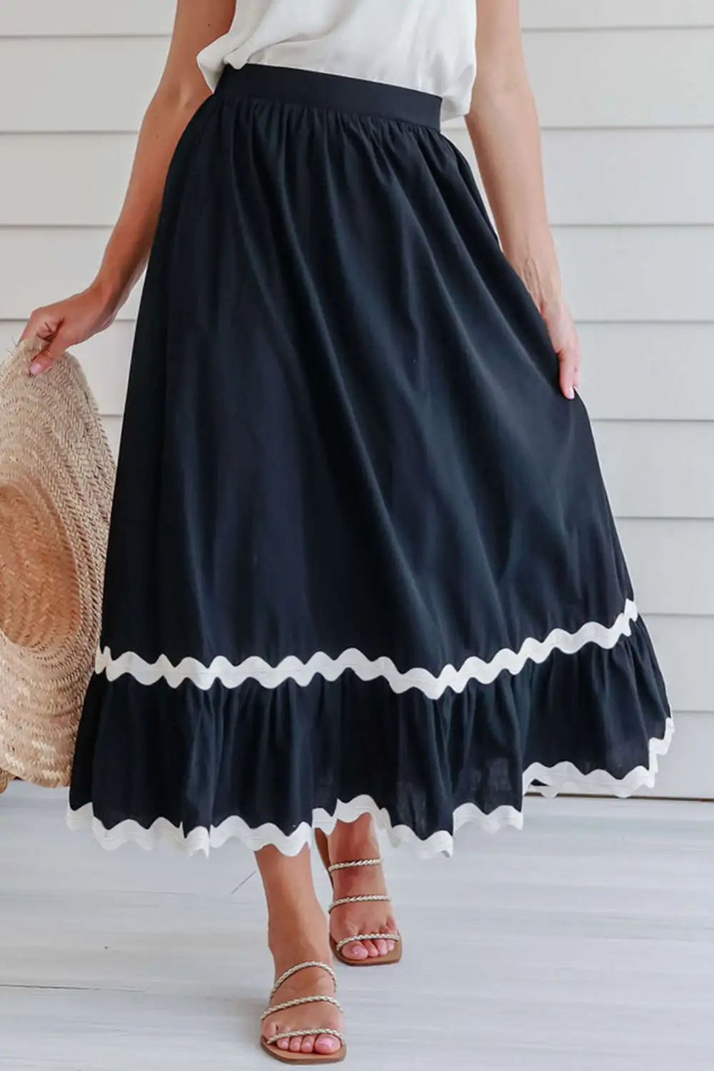 High Waist Ricrac Trim Skirt