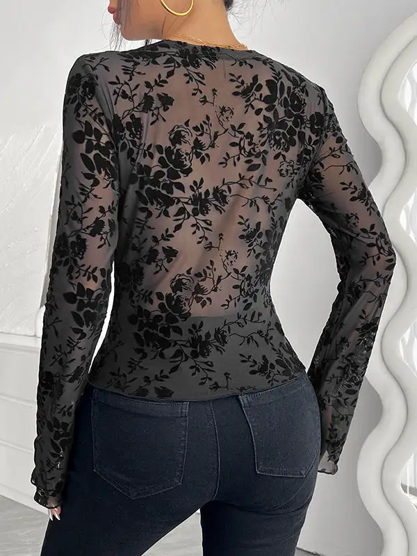 Flared Sleeve Long Sleeve Deep V-Neck T-Shirt