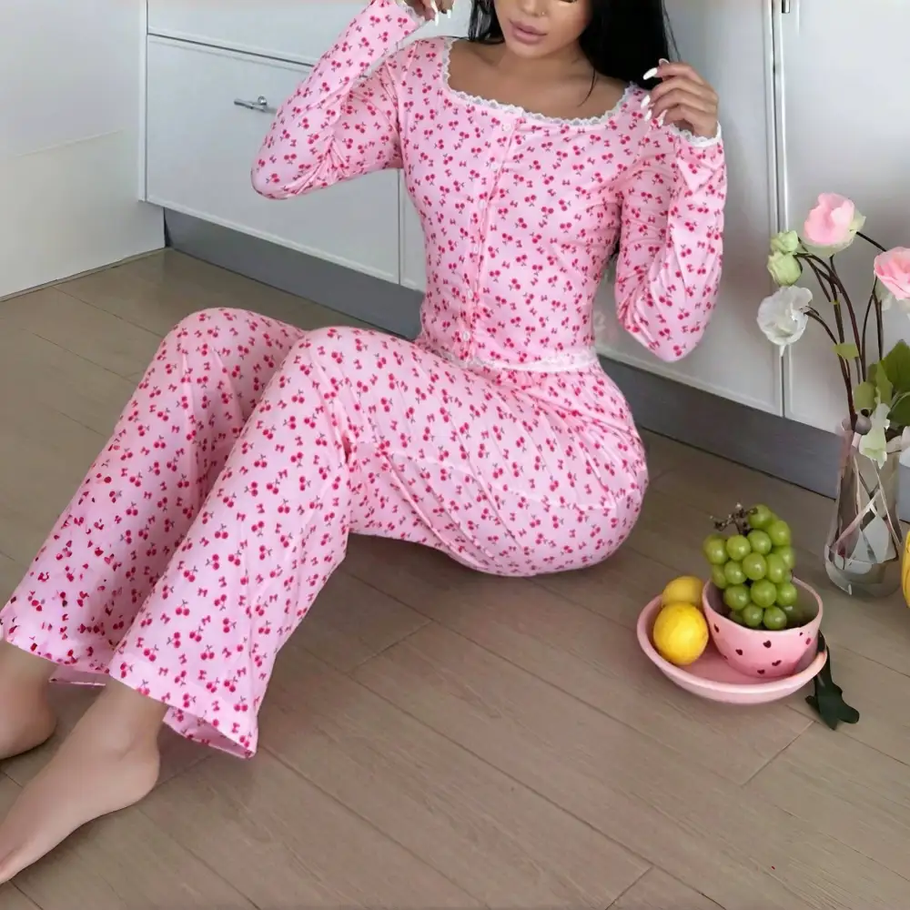 Lace Trim Loungewear Pajama Set