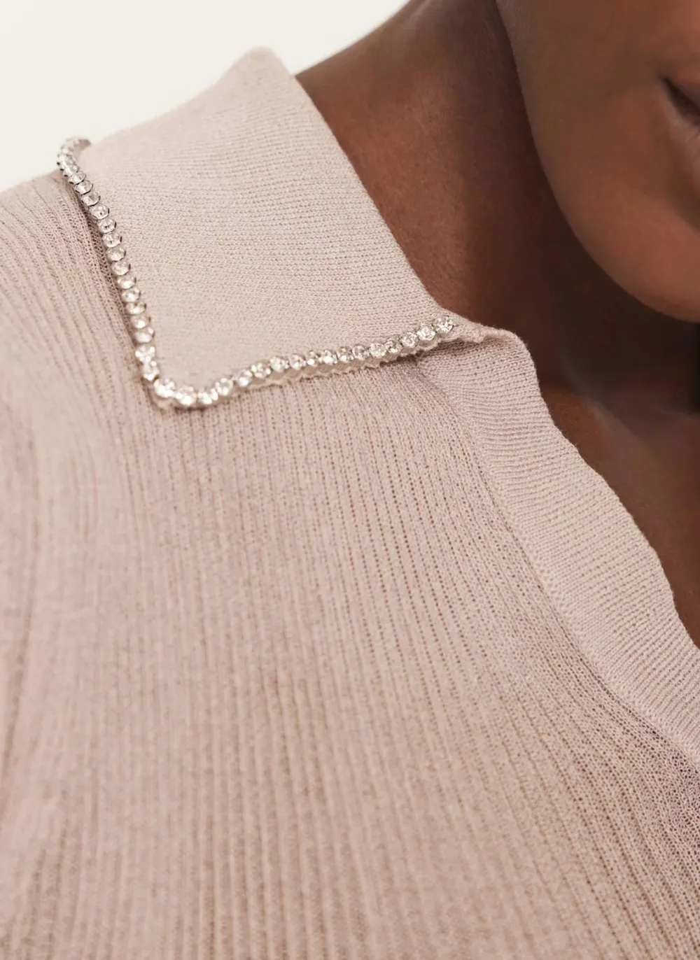 Casual Style Neutral Embellished Collar Top