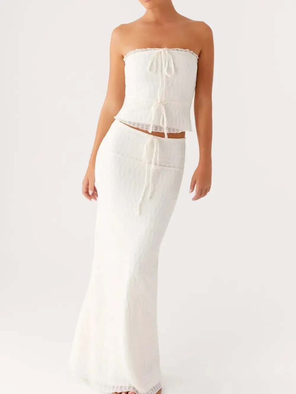 Neat Tie Front Lace Detail Coordinated Set