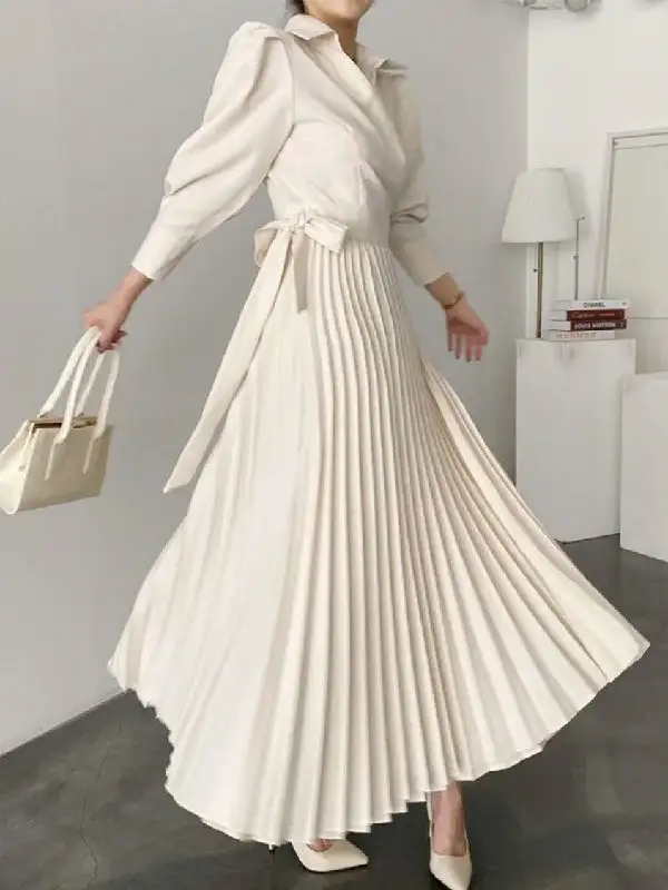 Asymmetric Pleated Shirt Maxi Dress