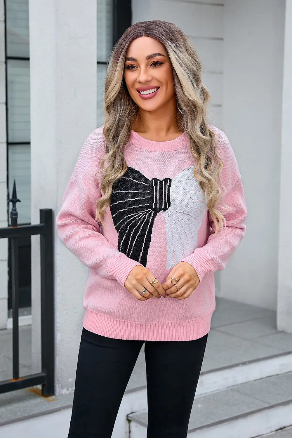 Pullover Sow Color Matching Sweater