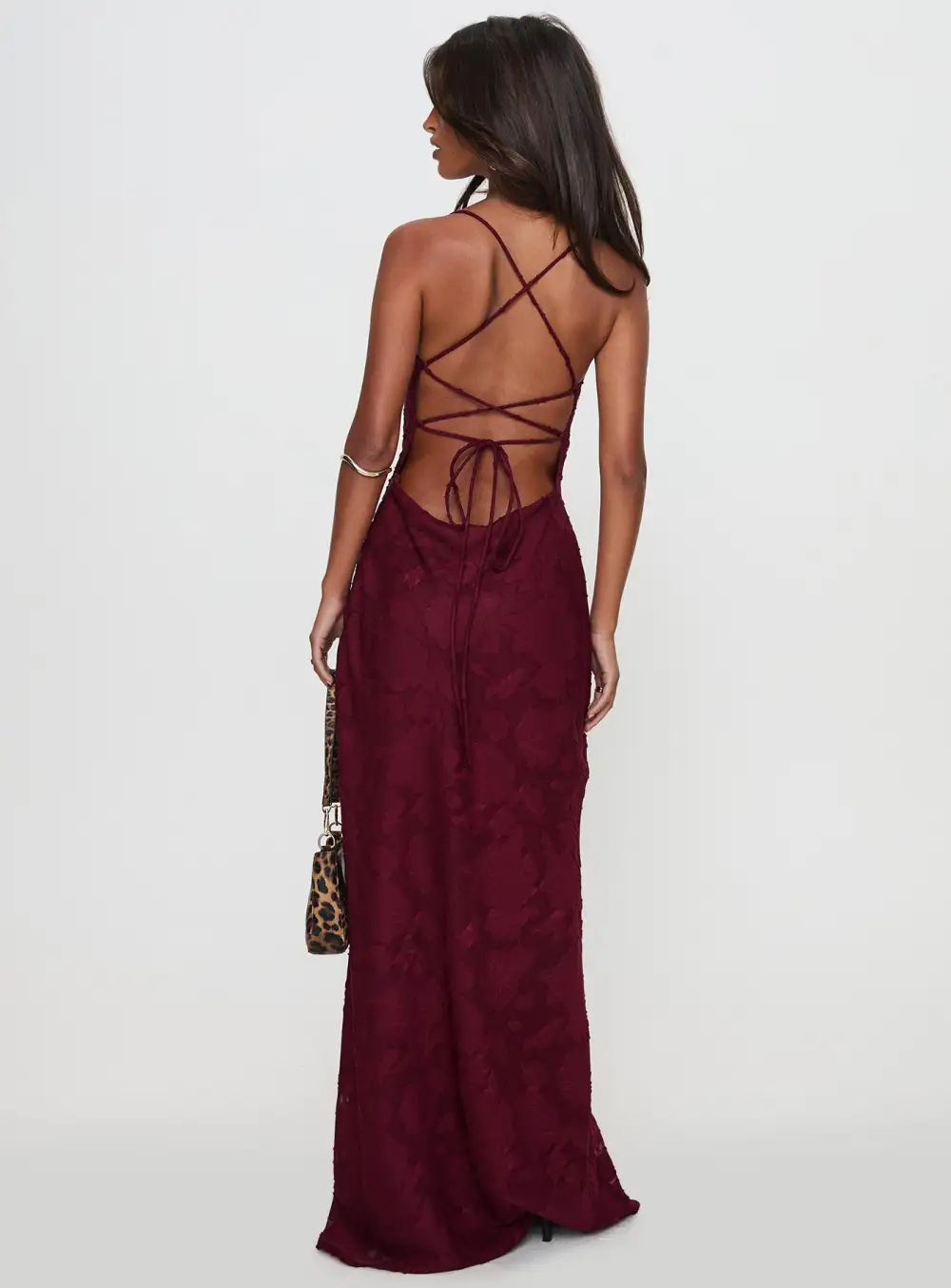 Ruched Detail Lace Detail Maxi Dress