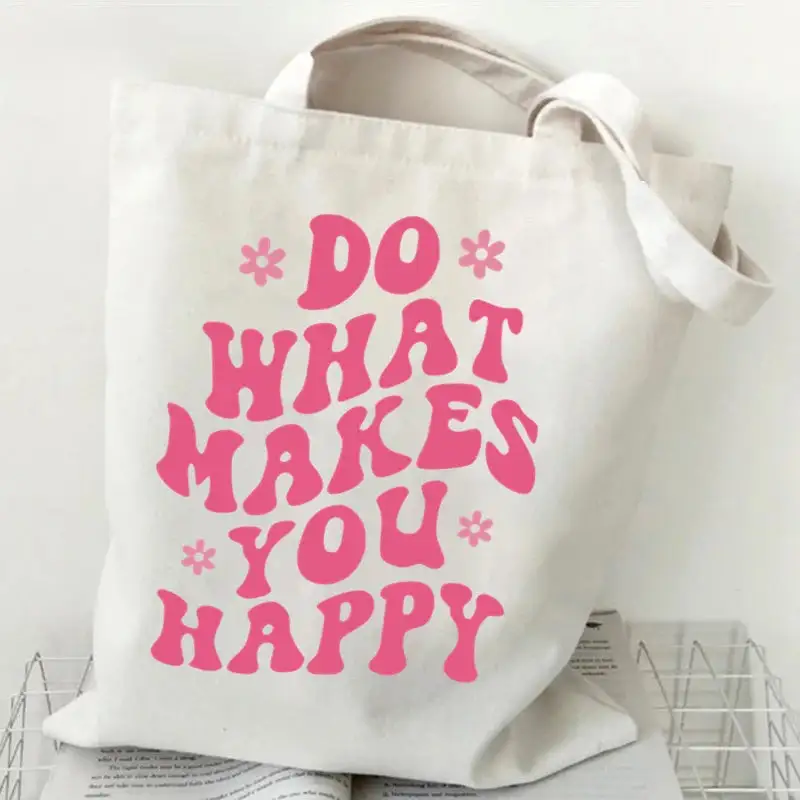 Groovy Retro Graphic Canvas Tote Bag