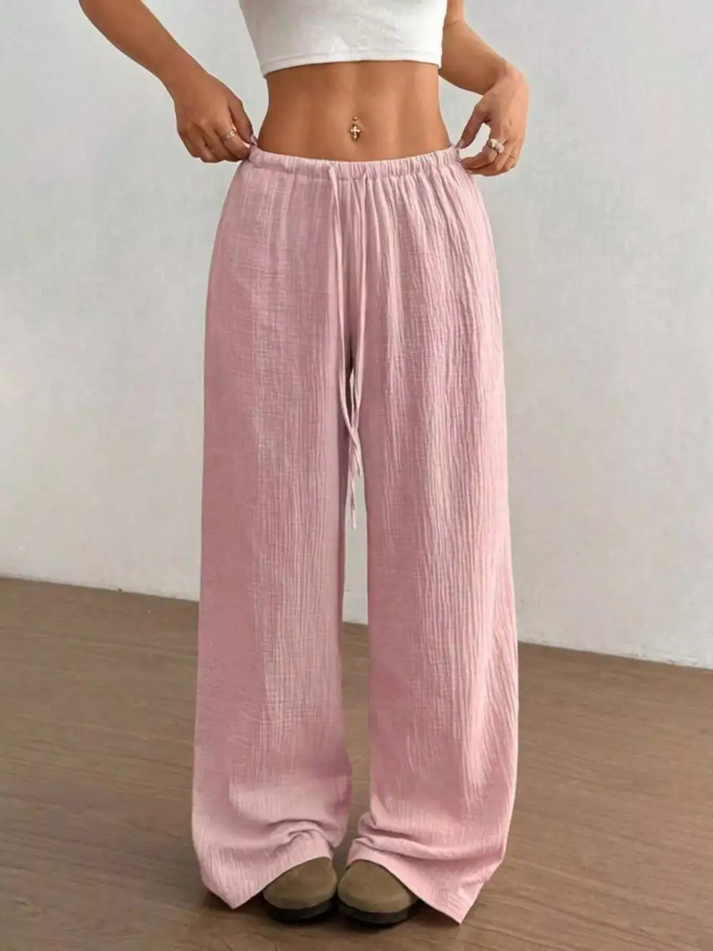 Full Size Drawstring Wide Leg Pants