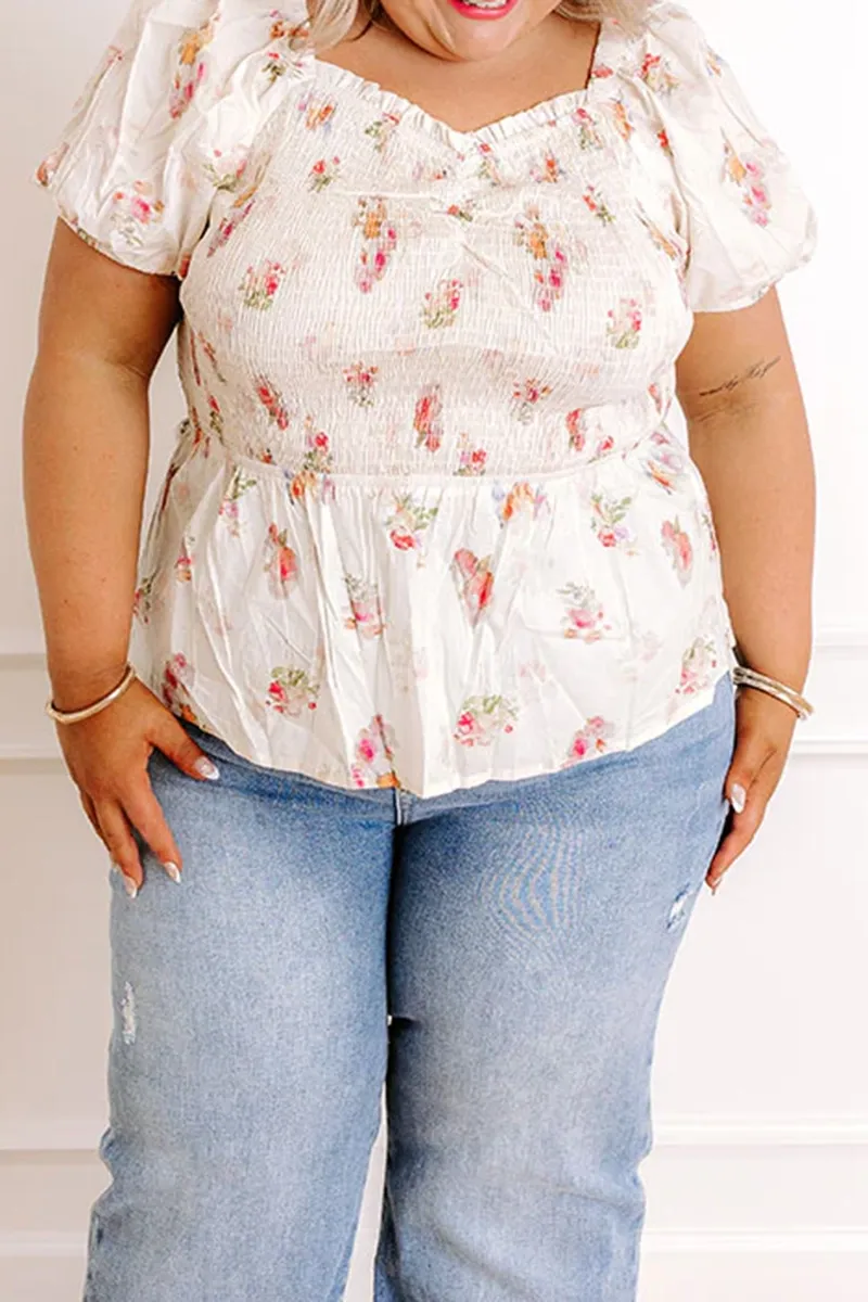 Cute Floral Sweetheart Ruffle Top