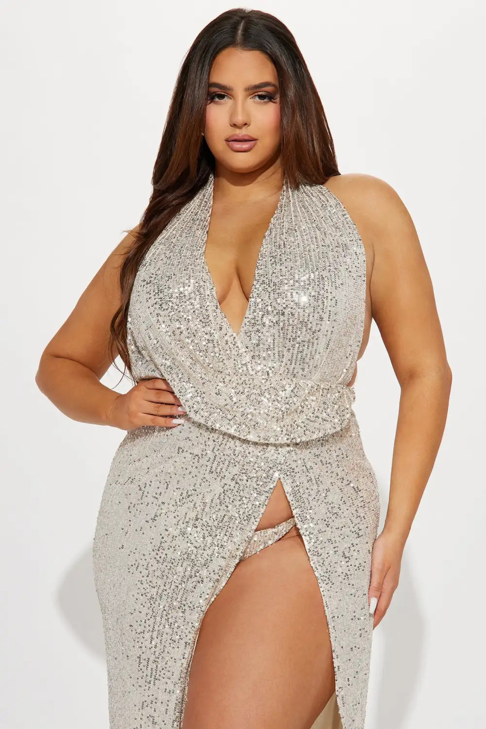 Galore Fantasy Sequin Maxi Dress - Silver