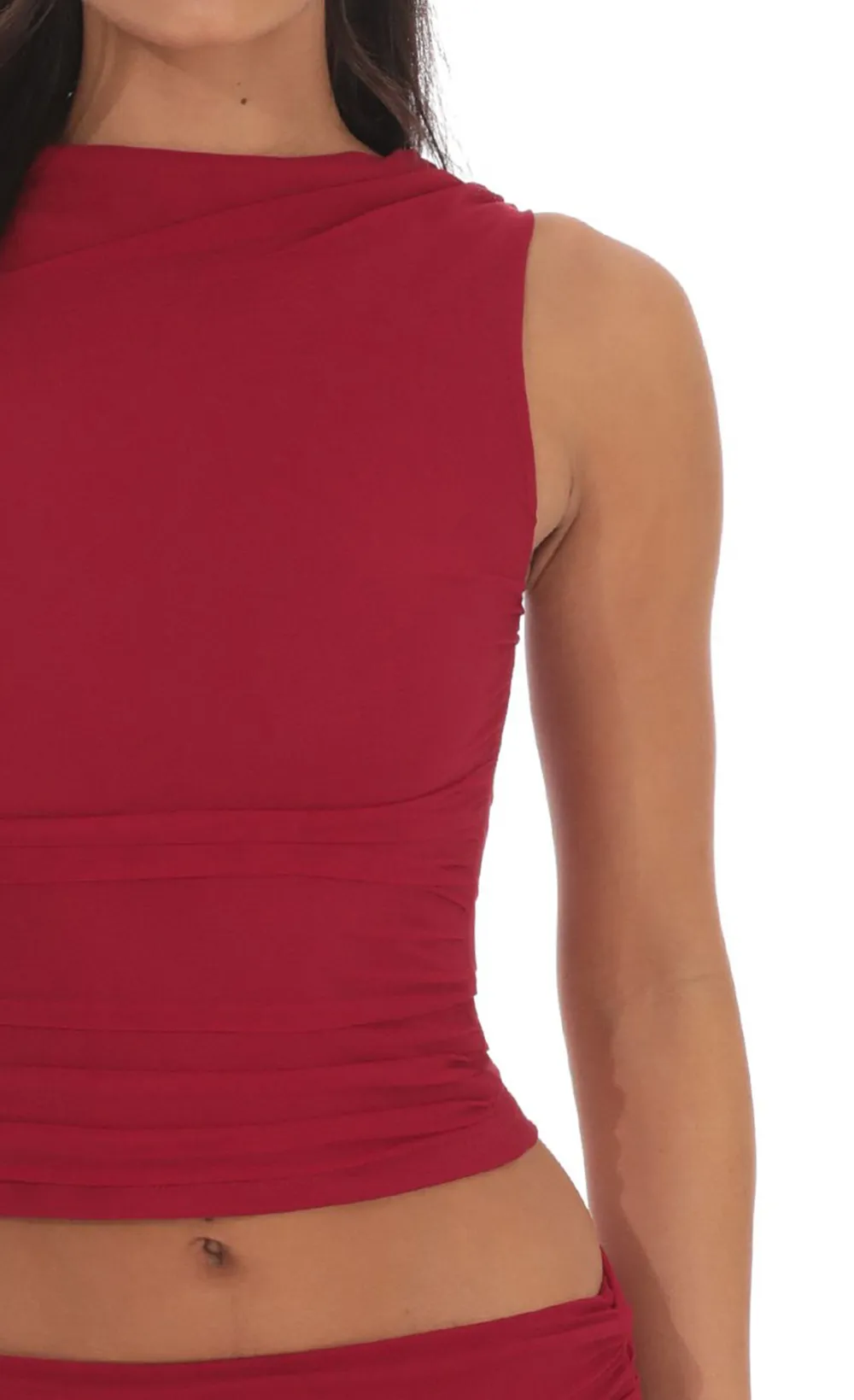 High Neck Mesh Two Piece Set in Red