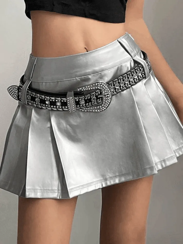 Pleated Faux Leather Mini Skirt