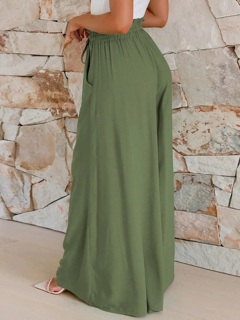 Drawstring Wide Leg Pants With Pockets