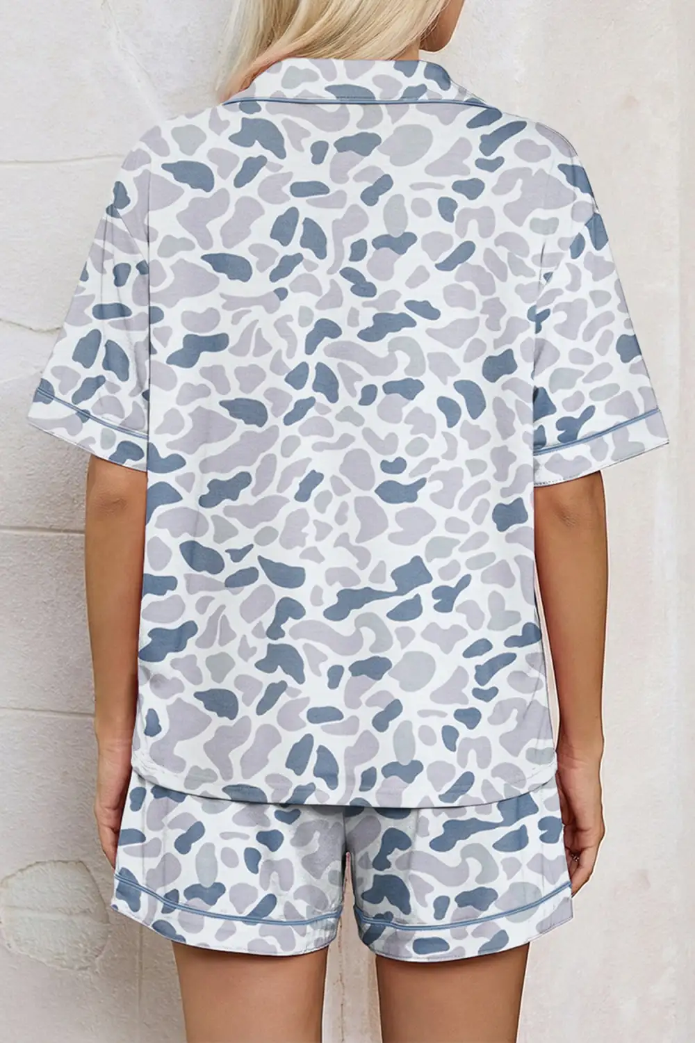 Cozy Lapel Collar Drawstring Waist Short Pajama Set