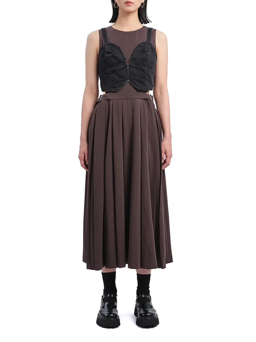 Brown Sleeveless Cut - out Maxi Dress