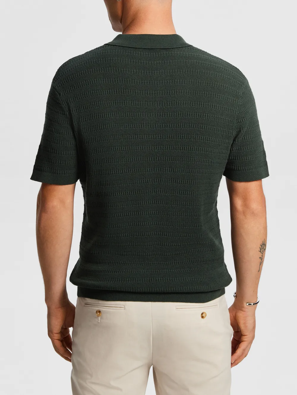 Dark Green Short Sleeve Ribbed Knit Polo Shirt