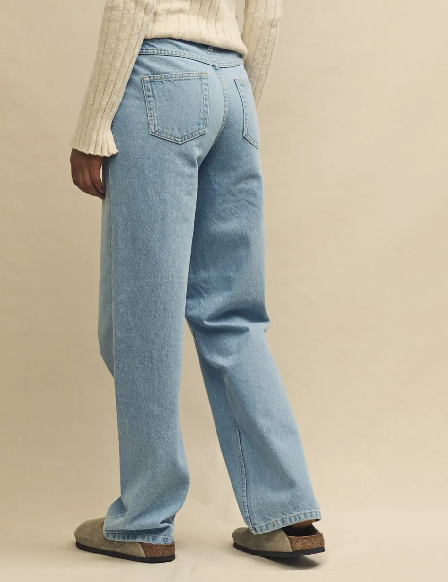 Blue Light Wash Denim High Rise Relaxed Straight Leg Jeans