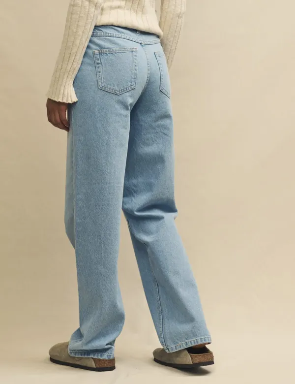 Blue Light Wash Denim High Rise Relaxed Straight Leg Jeans