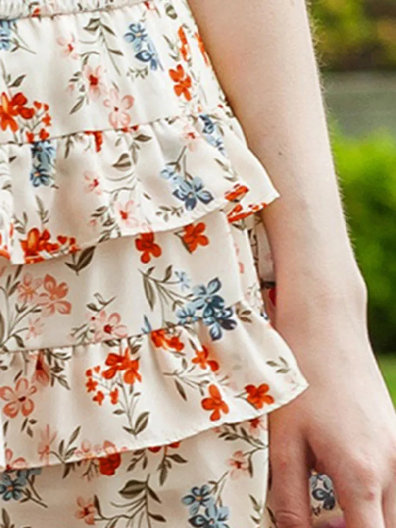 Print Ruffled Flared Mini Skirt