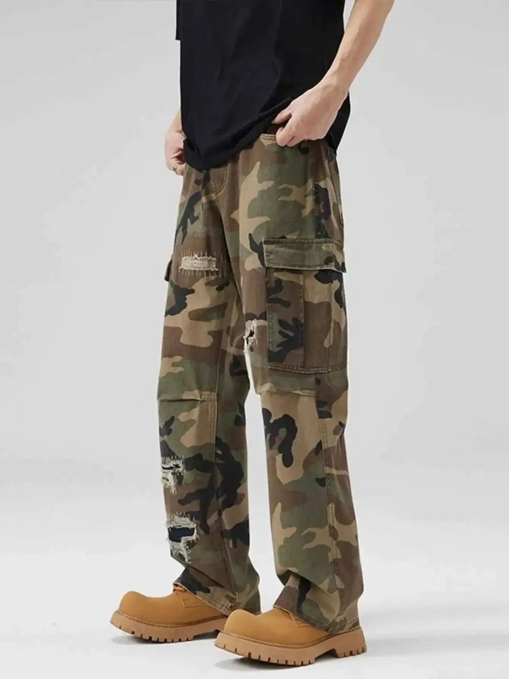 Camouflage Distressed Cargo Pants