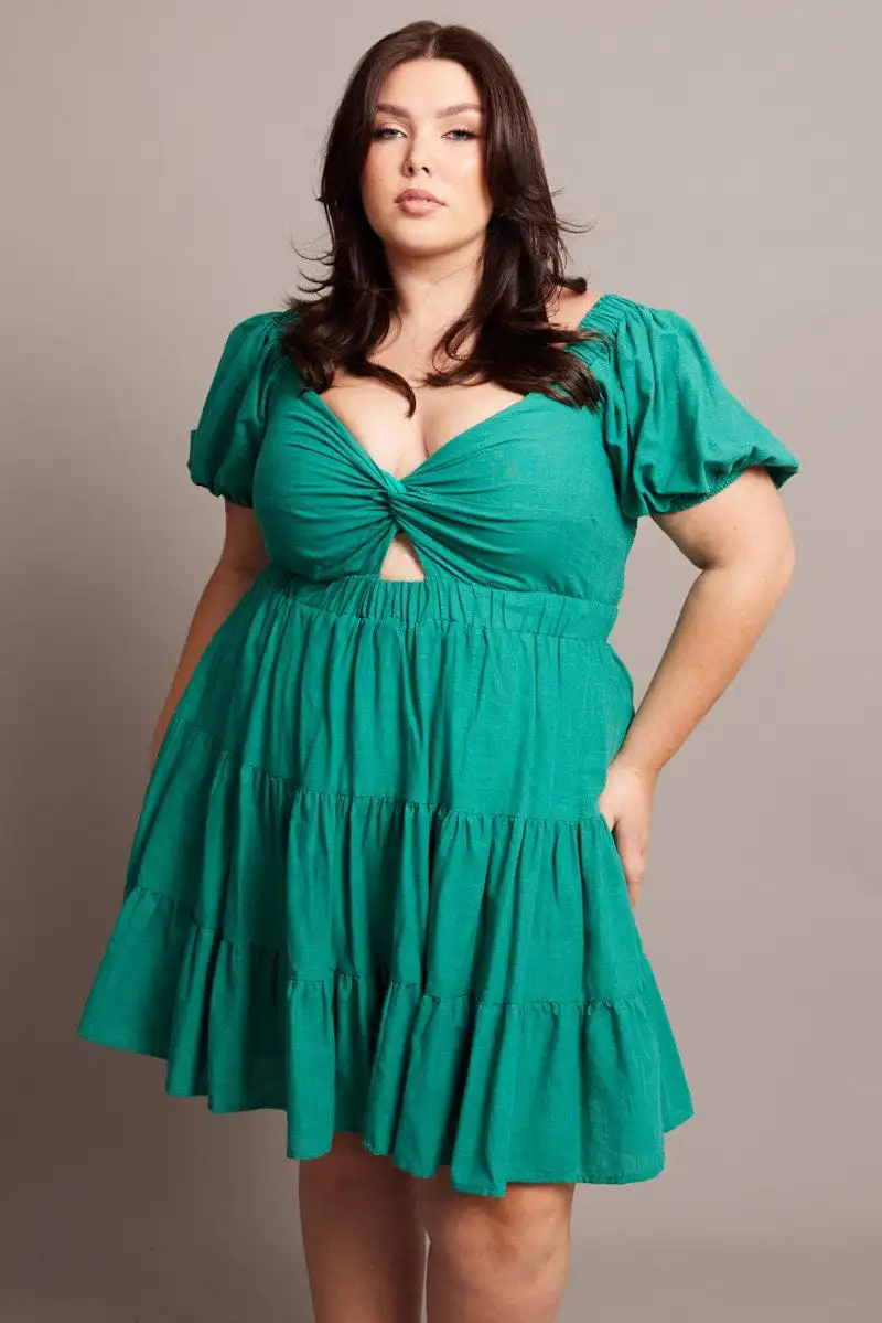 Green Cut Out Twist Mini Dress