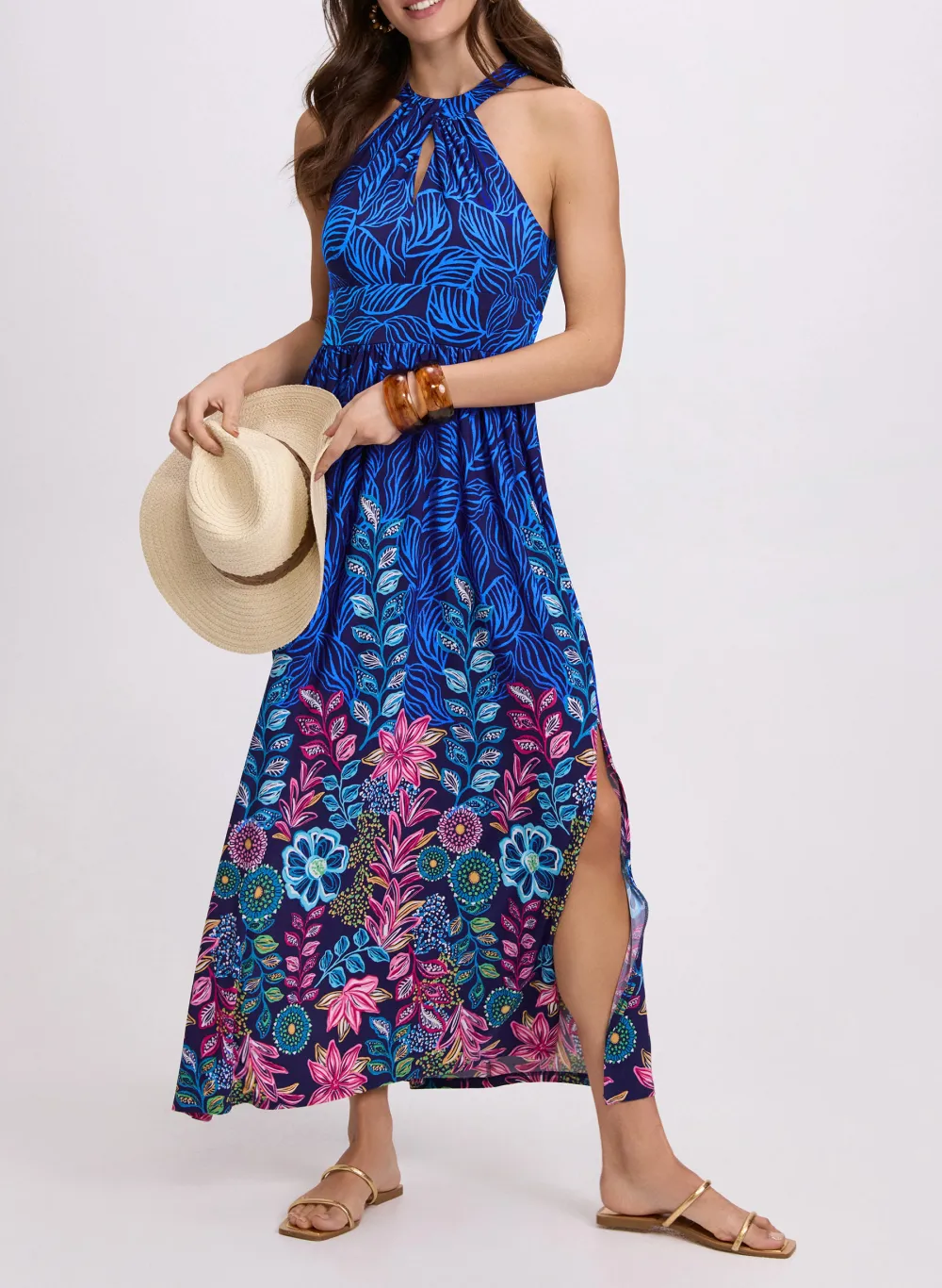 Botanical Print Casual Maxi Dress