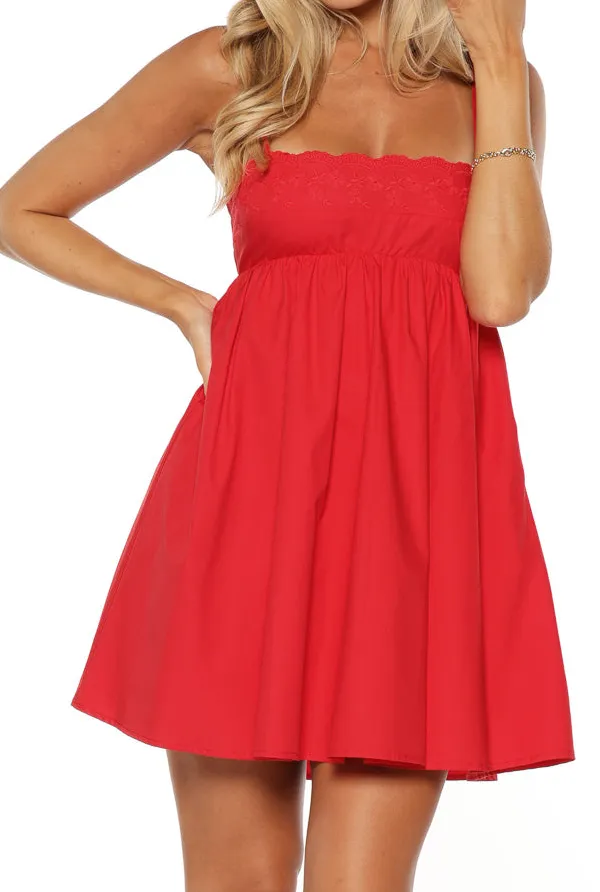 Square Neck Embroidered Mini Dress